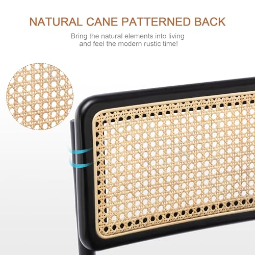 Image of Zesthouse Natural Rattan Counter Stools Set of 2, 30'' Mid Century Modern Counter Height Barstools with Solid Wood Back & Cane Mesh, Upholstered Black Boucle Bar Stools for Kitchen Island, Chrome Base