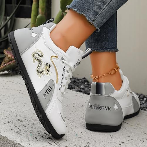Casual Sneakers for Women Leather Lace Up Non-Slip Lightweight Running Shoes Womens Fashion Comfortable Sneakers Tennis Gym Workout Athletic Jogging Fitness Sport Low Top Walking Shoes3