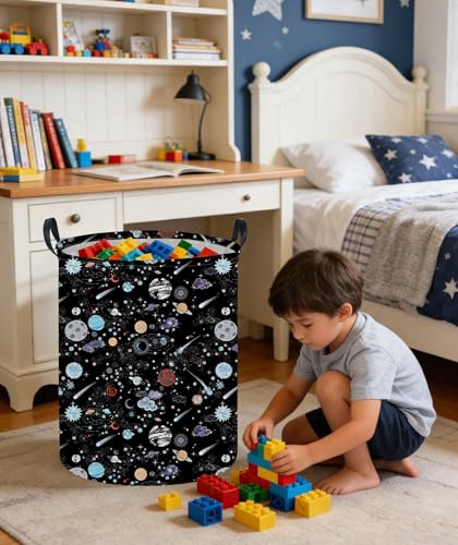 Image of Moon and Stars Laundry hamper Baby Laundry Hamper Collapsible Canvas Waterproof Storage Bin for Kids Clothes Organizer Basket Clothes hamper Star Room Decor(Moon)