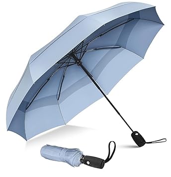 PESOMA Umbrella for Women | Umbrellas for Men | UV Coated 3 Fold Umbrella for Rain with Auto Open and Close Small Folding Travel-Windshield (G-Grey-CL) - image, photos