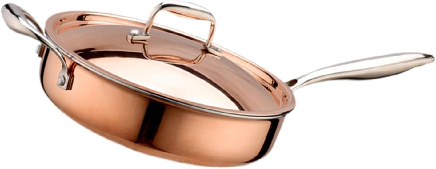 Stainless Steel Frying Pan Cooking Saupan Deep Frying Pan Saute Pan with Lid for Camping, Diameter 24cm ，26cm Copper lid