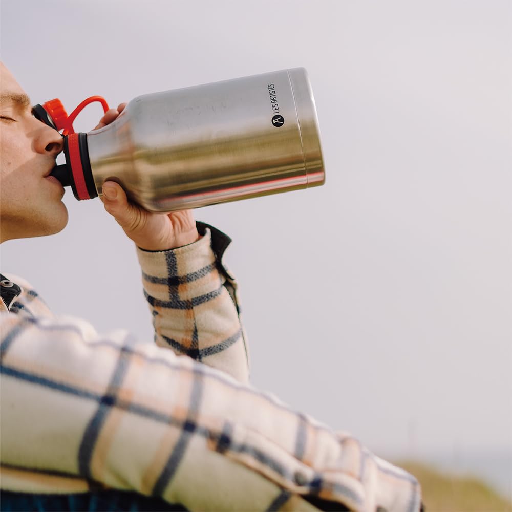 LES ARTISTES Paris A-2344 Bottle'Up 2.0, Thermos 2 litri, borraccia termica senza BPA, riutilizzabile, mantiene al caldo 12 ore e al freddo 24 ore, acciaio inossidabile, design nero