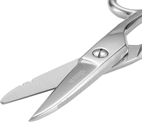 Miniatura 3 de LIVINGO Tijeras eléctricas resistentes de 5-1/5 pulgadas, tijeras eléctricas de acero inoxidable forjadas profesionales con muescas para pelar