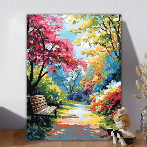 Pintar por Numeros Adultos, 70x90cm Pintar por Numeros Niños Paisaje, DIY Manualidades Cuadros para Paint by Numbers Árbol con Pinceles y AcríLico para Decoracion Hogar Pared, Regalos para Mujer H-7