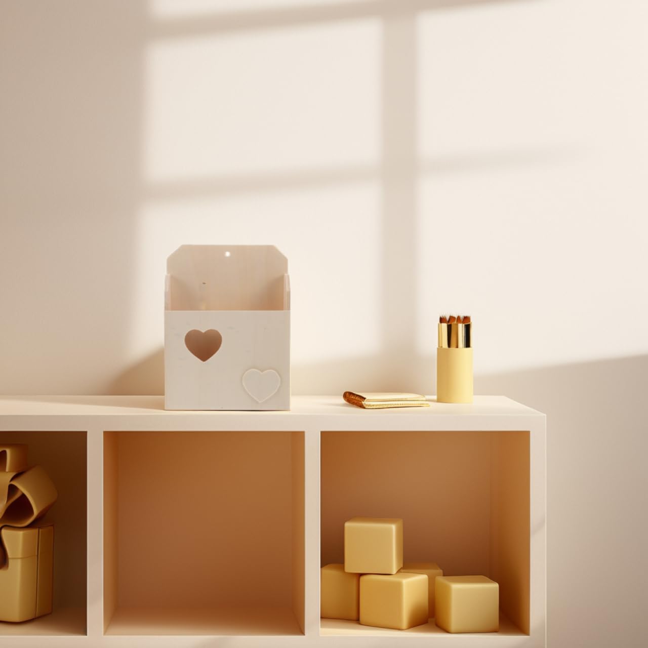 Love Envelope Box Unfinished Wooden Mailbox Wall Organizer Pencil Cup Kids Diy Crafts Holder 7.08X5.31X1.37 Inches