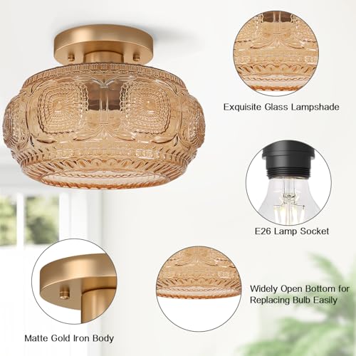 Image of Mid Century Modern Glass Semi Flush Mount Ceiling Light Fixture