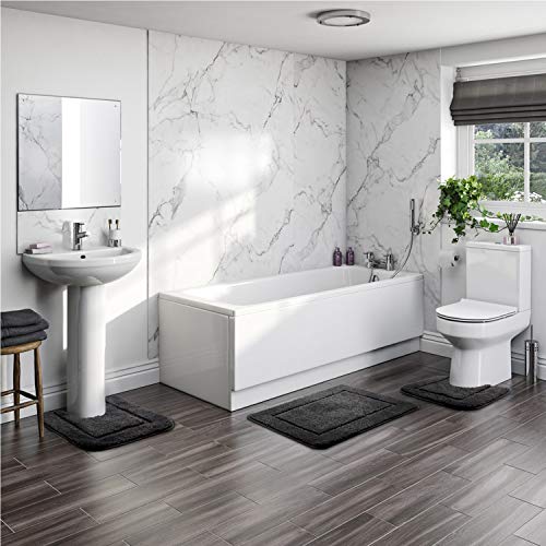 SOANNY Badematte 2er Set, Weicher Mikrofaser Badezimmerteppich, rutschfest & Wasserabsorbierend, 53x86 cm Badteppich & 50x50 cm WC Vorleger, Schwarz – Bild 3