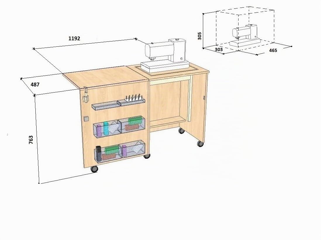 Comfort 1 | Table pour machine à coudre | (Premium White, L (Air-lift 10 to 15 kg))