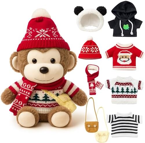Monkey Stuffed Animal with 9 Clothes & Accessories, 12 in Cute Stuffed Monkeys Plush, Dress-Up Monkey Toy for Kids, Soft & Cuddly Stuffed Animal Birthday Gift