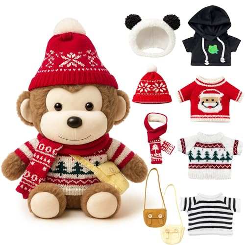 Destlife Monkey Stuffed Animal with 9 Clothes & Accessories, 12 in Christmas for Grandkids, Birthday Favors Classroom Prize, Cute Stuffed Monkeys Plush, Dress-Up Monkey Toy for Kids
