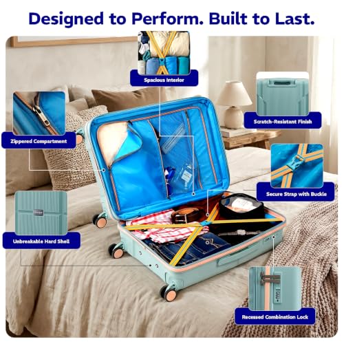 Image of Provogue Lumina Hard-Sided PP Trolley Bag Set of 2 | Expandable Space with 8 Wheels Trolley Bags for Travel | Lightweight with Combination Lock | 5 Year Warranty (Turquoise Blue)