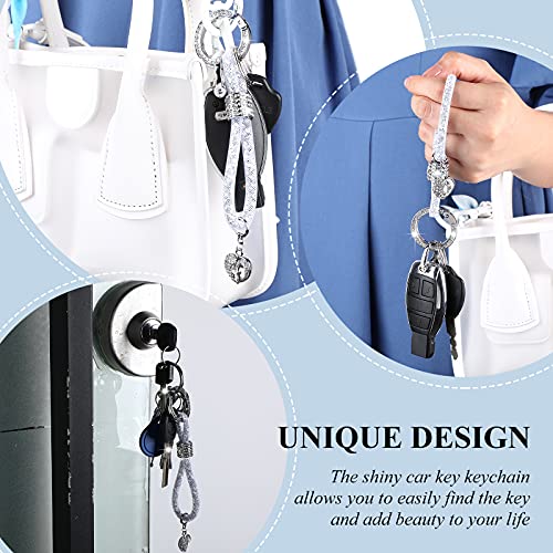 Crystal Car Keychain Bling Keychain Accessories Glitter Keyring Strap With Heart Charm Key Decorations For Women Auto (Silver) #TOP1