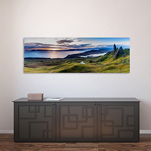 Feeby Panorama foto op Canvas 1-delig 158x53 Schilderij op Canvas Langwerpig Canvasdoek Wanddecoratie Moderne Fotoprint Natuur Landschap Schotland The Old Man of Storr Blauw Groen - Afbeelding 6