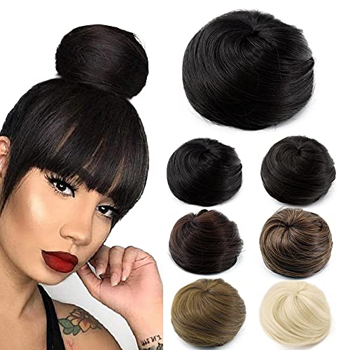 KGBFASS Short Bun Hairpiece Straight Drawstring Ponytail Hair Extensions Synthetic Clip in Chignon Scrunchies Hairpiece for Girls Kids(Black)