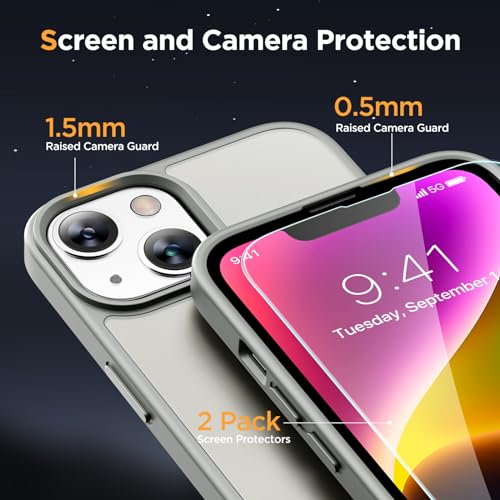 Image of Miracase Magnetic for iPhone 14 Case 6.1 inch (Compatible with MagSafe)(with 2X Screen Protectors) Military-Grade Protection, Anti-Fingerprint Translucent Matte Phone Case Cover, Gray