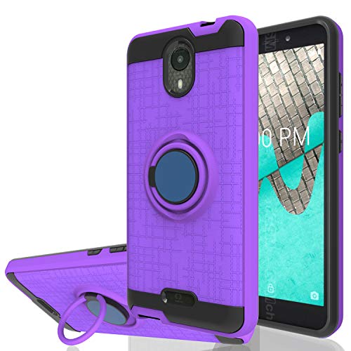 Wtiaw Wiko Ride Case,Wiko Ride U300 Case,Cricket Icon Case,AT&T Radiant Core Case,BLU Wiko Ride W-U300 Case,360 Degree Rotating Ring Kickstand Dual Layer Defender Case for Wiko Ride-CH Purple