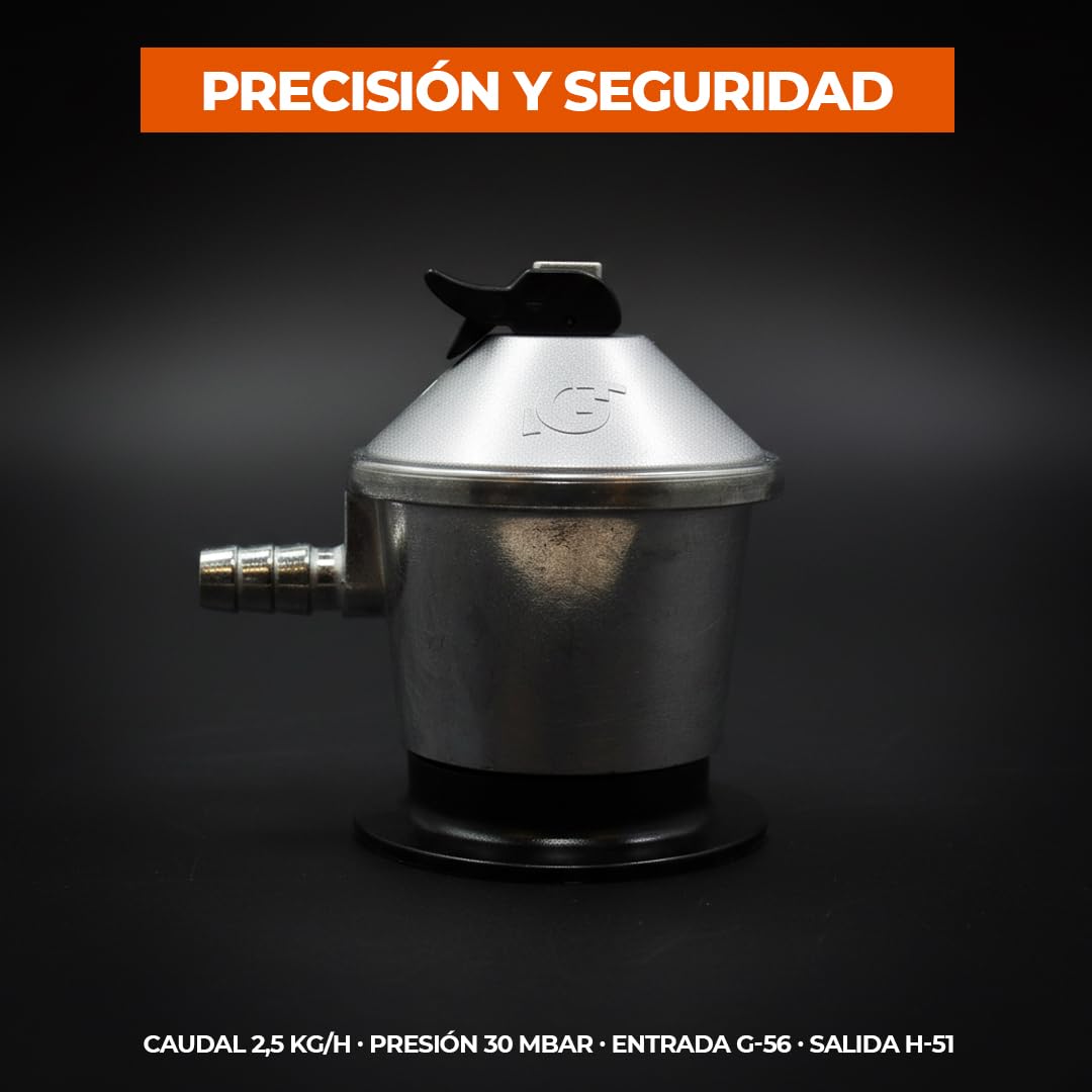 REPORSHOP - Kit Completo para Instalaciones de Gas Butano y Propano - Regulador de Gas con Caudal 2,5 kg/h - Tubo Manguera Butano 1,5 mt Diámetro 9-15 mm - 2 Abrazaderas