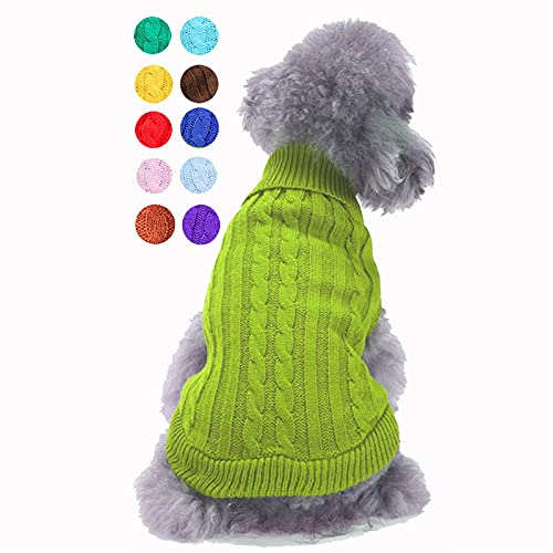 Image of Dog Sweater Soft Warm Turtleneck Knitted Clothes for Small Medium Large Pet | Comfy Wool Knit, Turtleneck & Classic Design, Easy on /off, Warm Winter Girls Boys Dogs Christmas Sweaters, Light Green, XXS