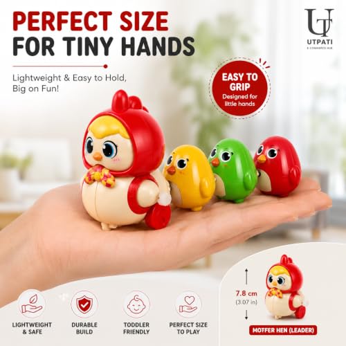 Image of Chicken Toys for Kids, Swinging Chain String Magnetic Hen with Chick Learning to Crawl Spring Toy, Crawling Wind-up Duck, Walking Chicken Cute Windup Toy for Boys Girls Toddler. (Multicolour)