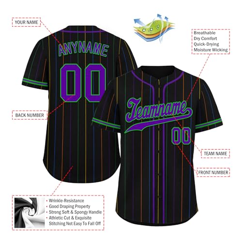 Camiseta personalizada de béisbol Mardi Gras, estilo pinstripe con cierre de botones, para softball, equipo y práctica miniatura 3