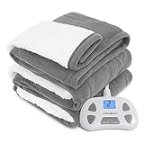 Warm Storm Heated Blanket Twin Electric Blanket Soft Polar Fleece & Sherpa 10 Heating Levels 12 Hours Auto Off Machine Washable Gray 62'x 84'