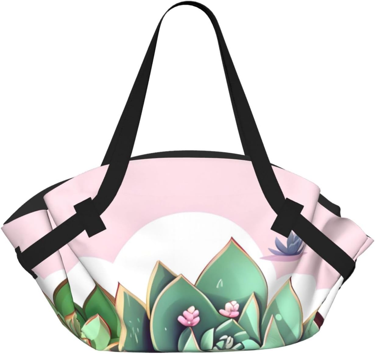 Foldable Camping Bag for Outdoor Picnic Beach Use Comfortable Light with Unique Exquisite Cartoon Succulents Print