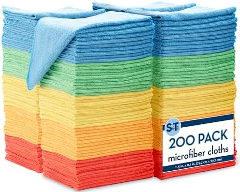 S&T INC. 200 Pack Microfiber Cleaning Cloth, Bulk Towels for Home, Reusable Microfiber Towels for Cars, Cleaning Rags, Assorted, 11.5 Inches x 11.5 Inches, 200 Count