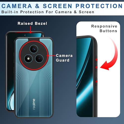 Image of CEDO Backcover for Realme Narzo 80 Pro (5G) | Camera Protection Bump Shockproof Edge | Ultra Hybrid Transparent Acrylic Clear TPU+PC Hard Backcase Cover (Black)