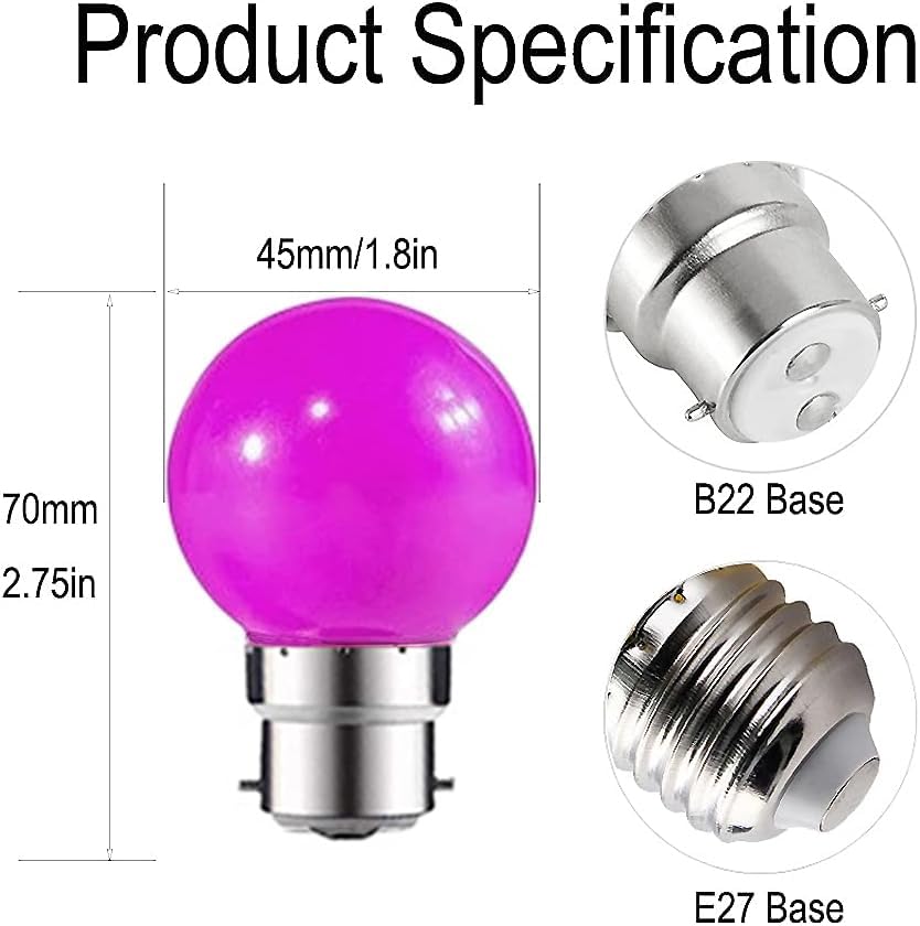 ZFQ 10 Pack B22 Bayonet Colored LED Light Bulbs 2W G45 Golf Ball Mini Globe Bulb Lighting Bulbs,Purple for Outdoor Indoor String Patio Garden Party Christmas - Image 3