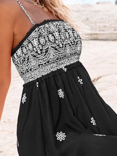 Image of CUPSHE Women Spaghetti Straps Boho Maxi Dress Summer Sleeveless Smocked Floral Beach Long Dress Flowy Cruise Vacation Outfits