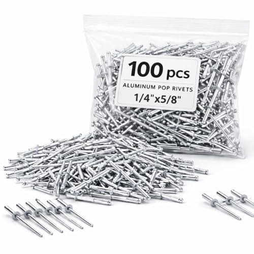 Image of 100PCS 1 /4 inch x 5 /8 inch Closed End Blind Rivets - Silver Aluminum Pop Rivets with Big Head Stainless Steel for Work Marine and Steel Duct