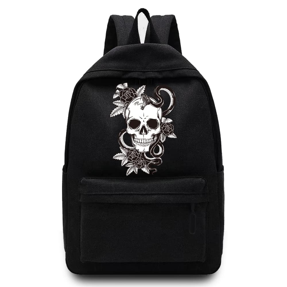 Basics Backpack/Daypack with Padded Shoulder Straps, Side Pockets Hiking Daypack Walking Rucksack Foldable Camping for Water Bottle and Laptop Sleeve, (Skull)