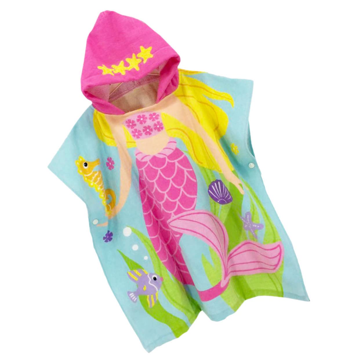 Asciugamano da Spiaggia Indossabile per Bambini Sirena 60cm in Cotone | Cappuccio, Stampa Cartone Animato, Leggero e Pratico per Cambio, 1 Pezzo