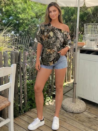 Image of Trendy Queen Womens Off the Shoulder Tops Oversized Summer T-Shirts 2026 | Breathable Strenchy Comfort Material Short Sleeve Basic Oversized Tees Casual Workout Gym Y2k Going Out Clothes