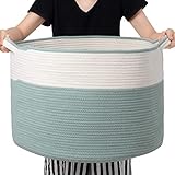 Proate XXXL Large Green Woven Cotton Rope Basket in Living Room Blanket Storage Basket 22" x 14" Lau