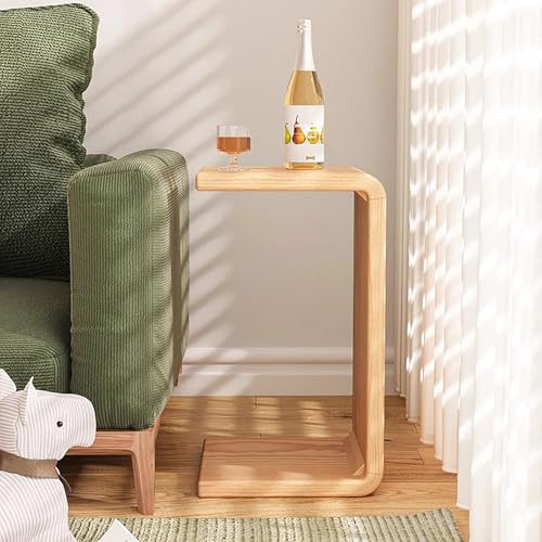 Mesa auxiliar en forma de C de madera maciza para sofá y espacios pequeños de 35x25 cm 5