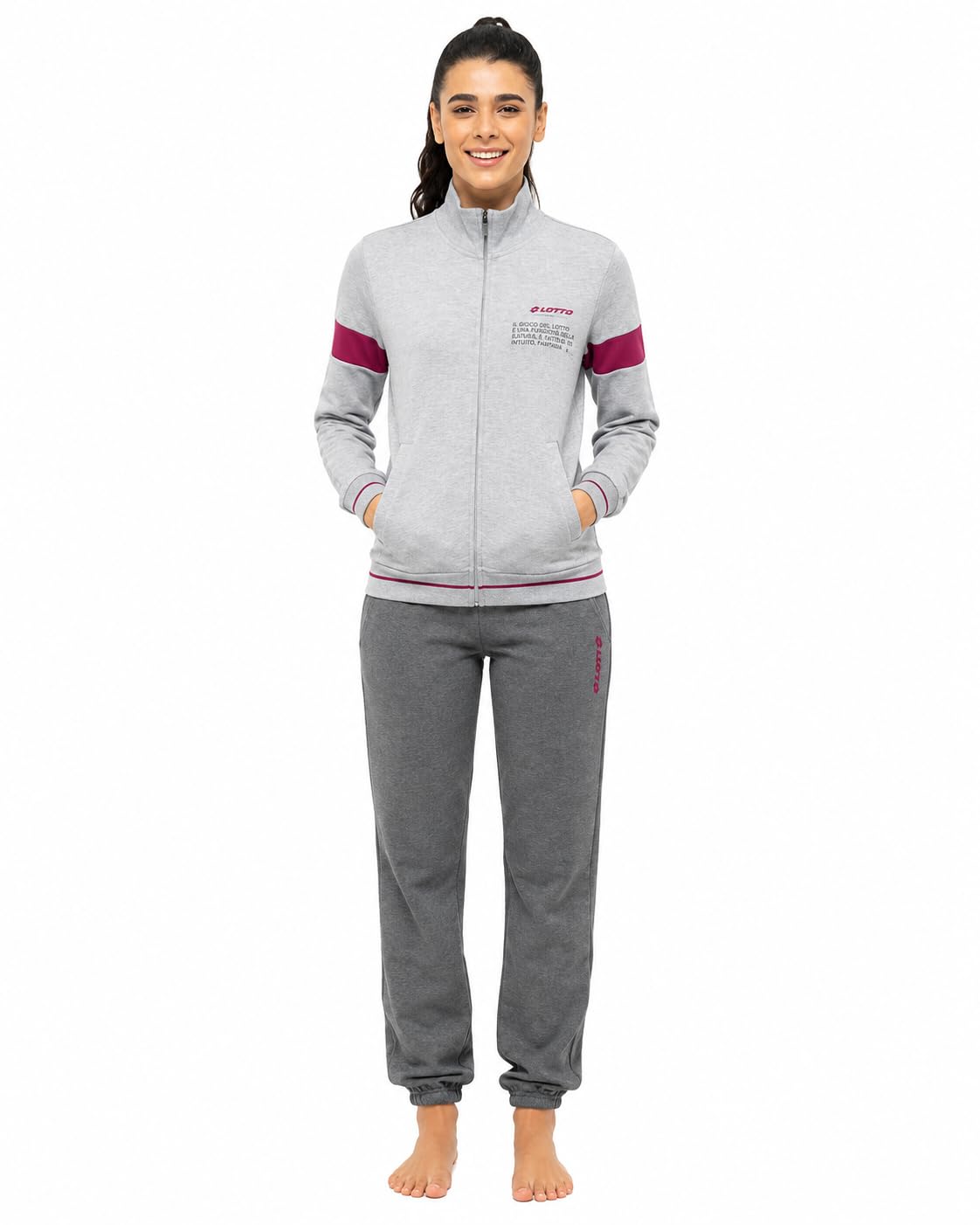 LOTTO Tuta Donna in Felpa GARZATA - Tuta Donna Invernale con Zip Intera - Tuta Donna Completa - TUTA DONNA COTONE FELPATO (6060 GRIGIO, S)
