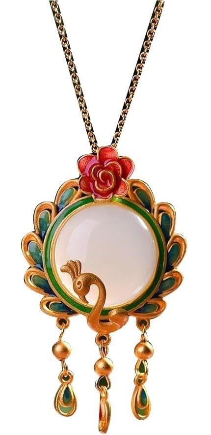 Collier en émail Hetian et argent S925 pour sublimer vos tenues de soirée