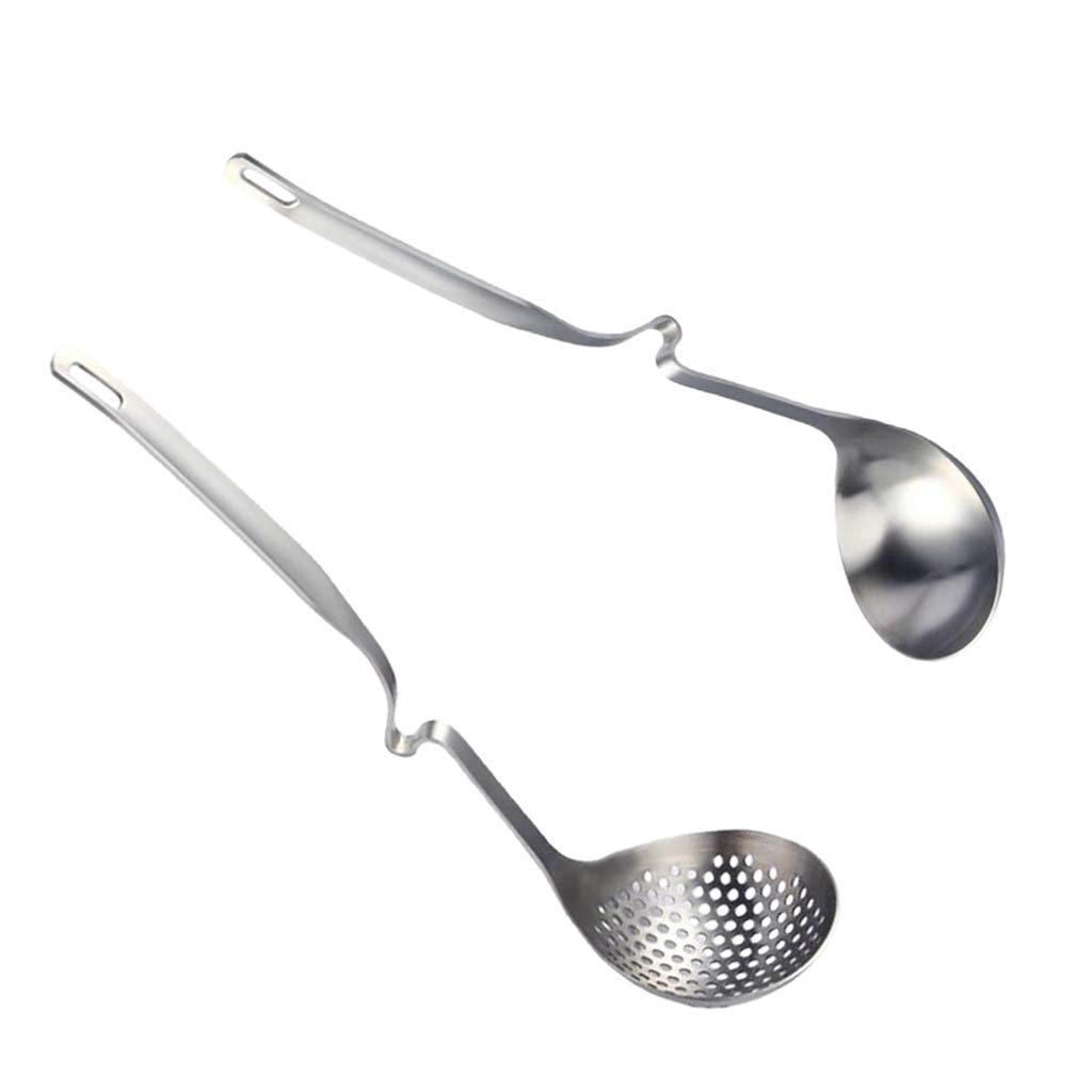 Tubayia Set Of 2 Stainless Steel Ladles, Straining Spoon, Soup Spoon, Ladle, Kitchen Skimmer Spoon