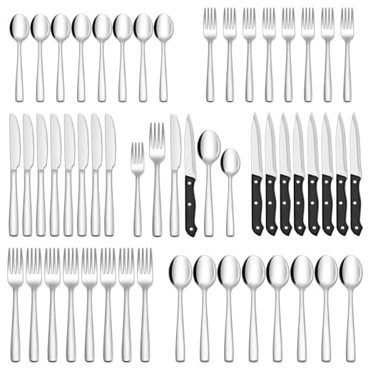 HIWARE 48-Piece Silverware Set with Steak Knives for 8, Stainless Steel Flatware Cutlery Set For Home Kitchen Restaurant Hotel, Kitchen Utensils Set, Mirror Polished, Dishwasher Safe