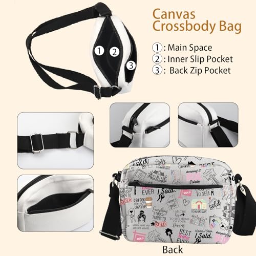 WCGXKO Novelty Realtor Gift Realtor Sayings Real Estate Life Quotes Canvas Crossbody Bag3