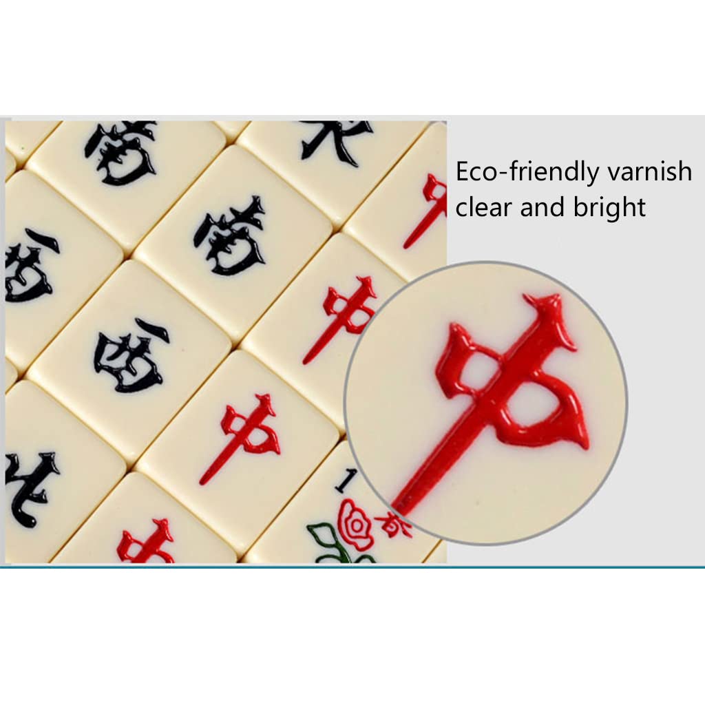 Tradycyjny chiński mahjong z 136 płytkami, 1 obrus, 2 kości, 2 kolorowe kostki, torba do przechowywania mahjong na podróż imprezę rodzinną gra prezent (kolor: imitacja jadeitu, rozmiar: 42 x 32 x 22 mm)