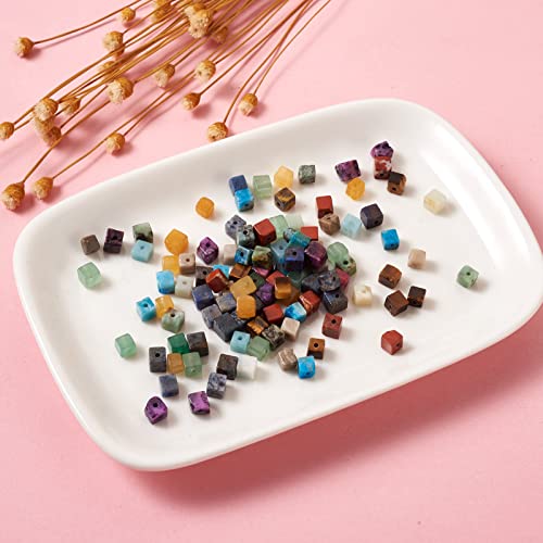 Craftdady 110Pcs Cube Natural Stone Beads 4-4.5Mm Polished Square Tiny Gemstone Loose Spacer Beads For Bracelet Necklace Earrings Jewelry Making, Hole: 0.8Mm, 11 Styles #TOP4