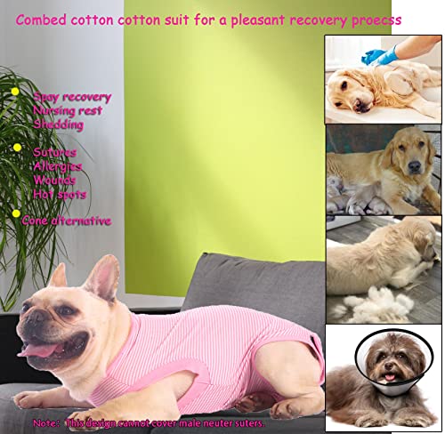 Image of Dog Recovery Suit Pink Female Spay Surgical Large Shirt, Male Surgery Recovery Suit,Pink-White Striped XL