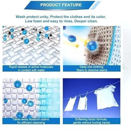 Image of 4 in 1 matic laundry pods for washing machine suitable for Front /Top Load, Odor, Stain Remover, Semi-automatic Detergent pods, smart shot Laundry Cleaning Tablets (45)