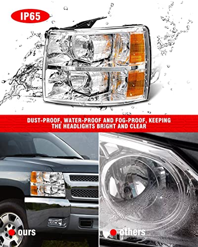 Adcarlights 2007 2008 2009 2010 2011 2012 2013 2014 Silverado Headlight Assembly For 07-13 Chevy Silverado 1500/07-14 Silverado 2500Hd 3500Hd Clear Lens Chrome Housing Amber Reflector Replacement #TOP6