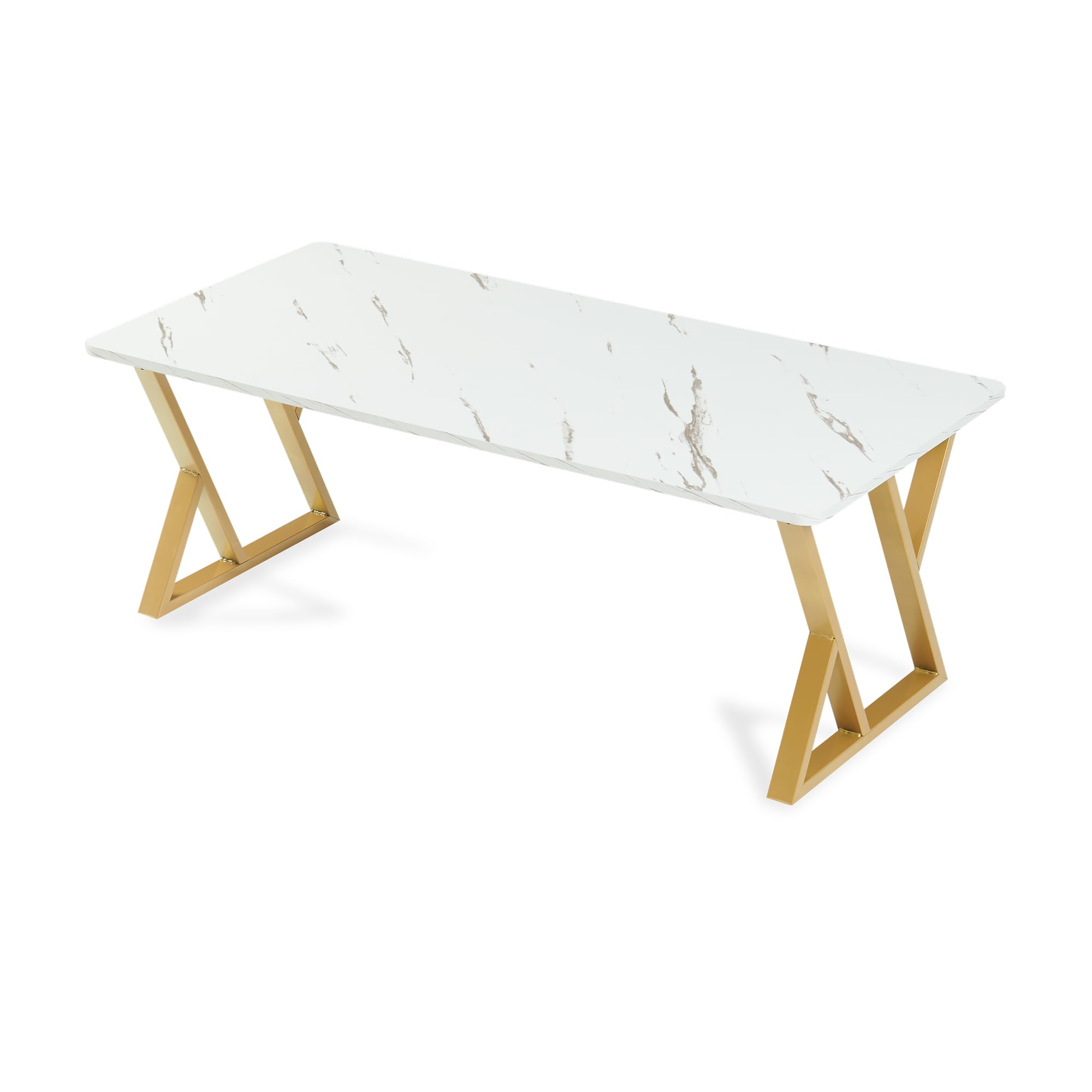 [en.casa] Couchtisch Nolu 120x60x46 cm rechteckig Gold/Marmoroptik, weiß | Beistelltisch, Wohnzimmertisch, Metallgestell, Sofatisch, Kaffeetisch