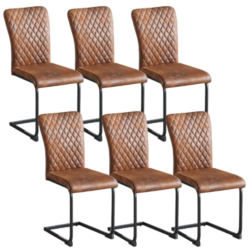 JYMTOM Freischwinger Schwingstuhl Esszimmerstuhl 6er Set mit Wildlederimitat-Bezug und hoher Rücklehne, Metallgestell, Küchenstuhl für...