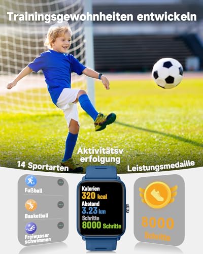 BIGGERFIVE Pametni sat za djecu, sat za praćenje fitnessa Digitalni sat za fitness s pedometrom, 24/7 puls, 5ATM vodootporan, monitor spavanja, budilica, puzzle igre, 1,5' HD zaslon osjetljiv na dodir za djevojčice i dječake 3-14