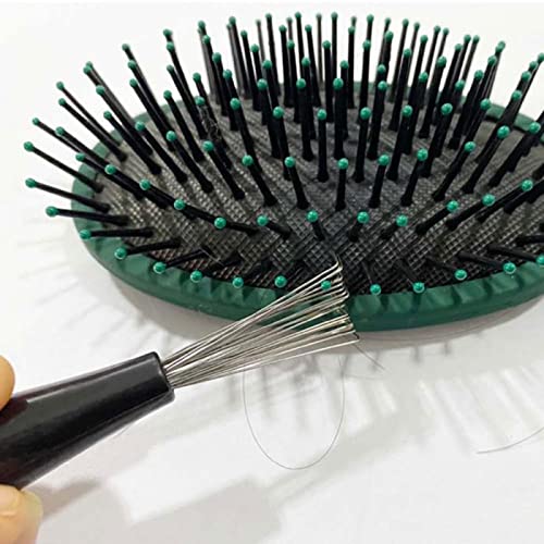 Herramienta de limpieza de cepillo para cabello con mango de madera y púas metálicas 3